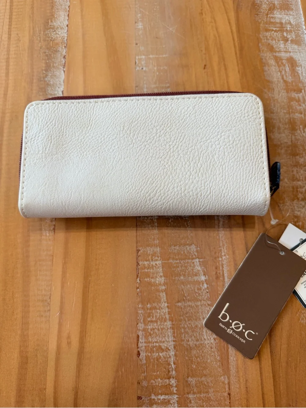 NEW b.o.c. RFID Aqua and Taupe Trifold Wallet with Brown Accents BORN NWT